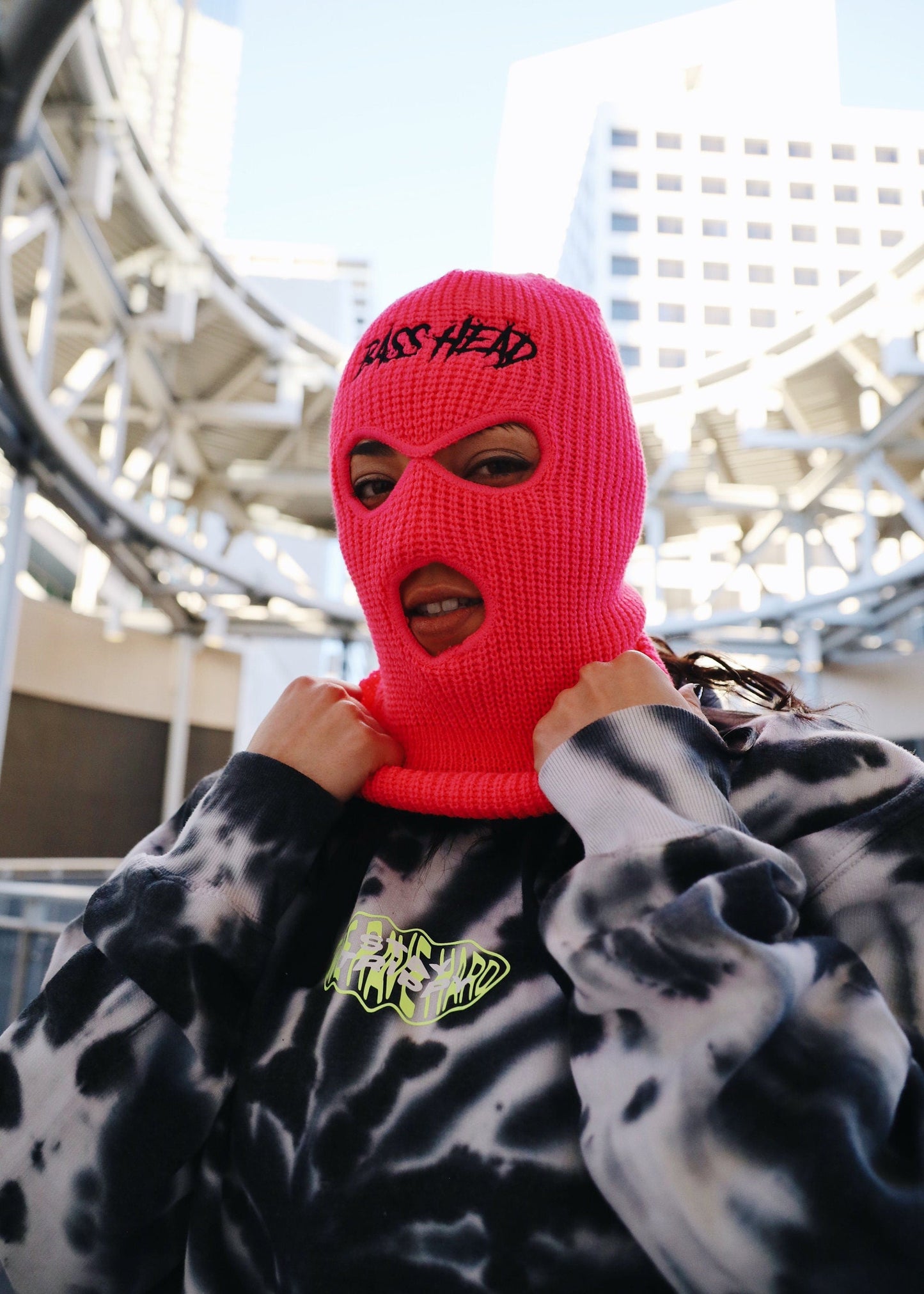 Neon Pink Bass Head Ski Mask
