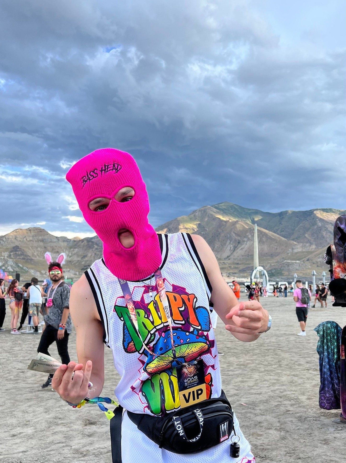 Neon Pink Bass Head Ski Mask