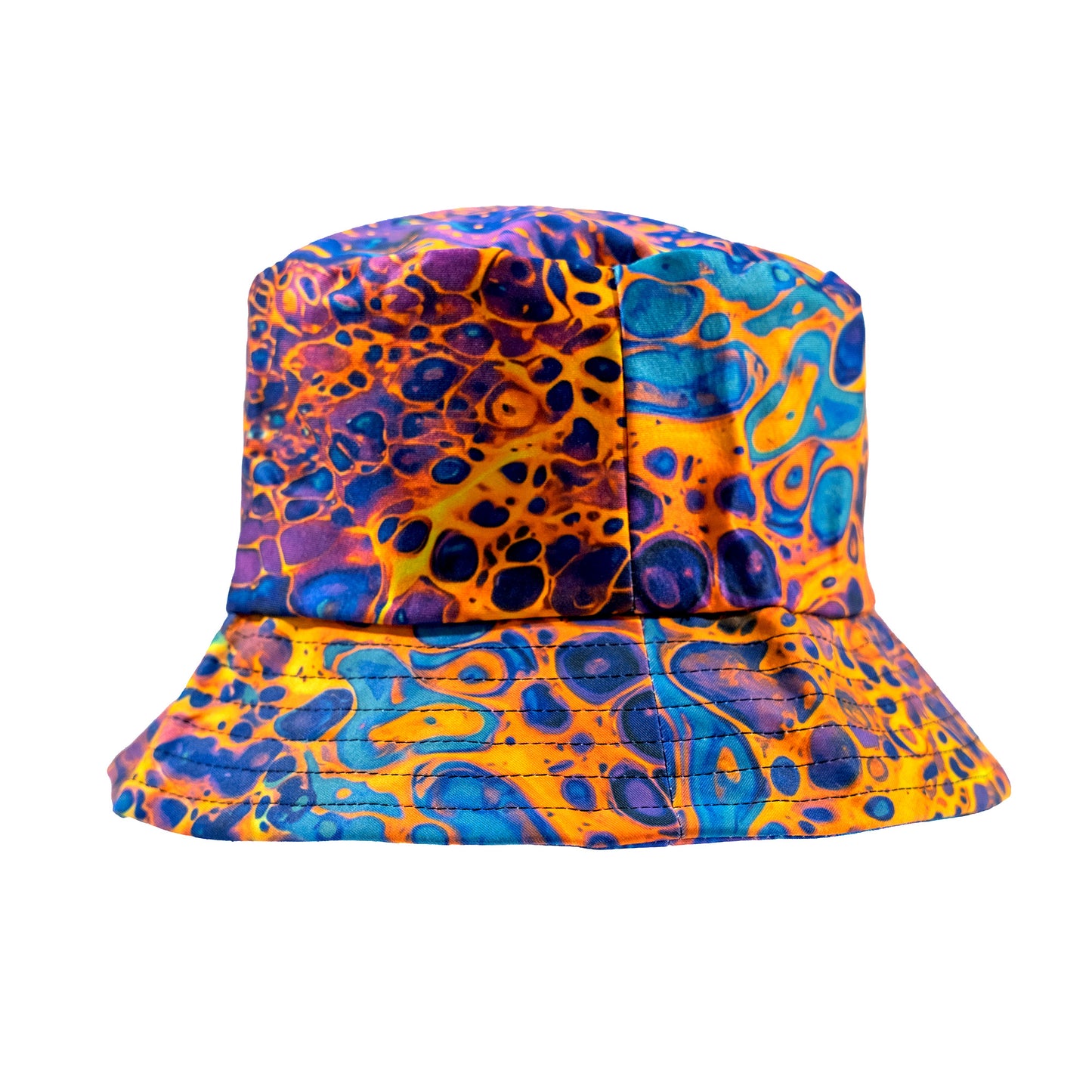 Psychedelic Lava Flow Orange & Blue Rave Bucket Hat