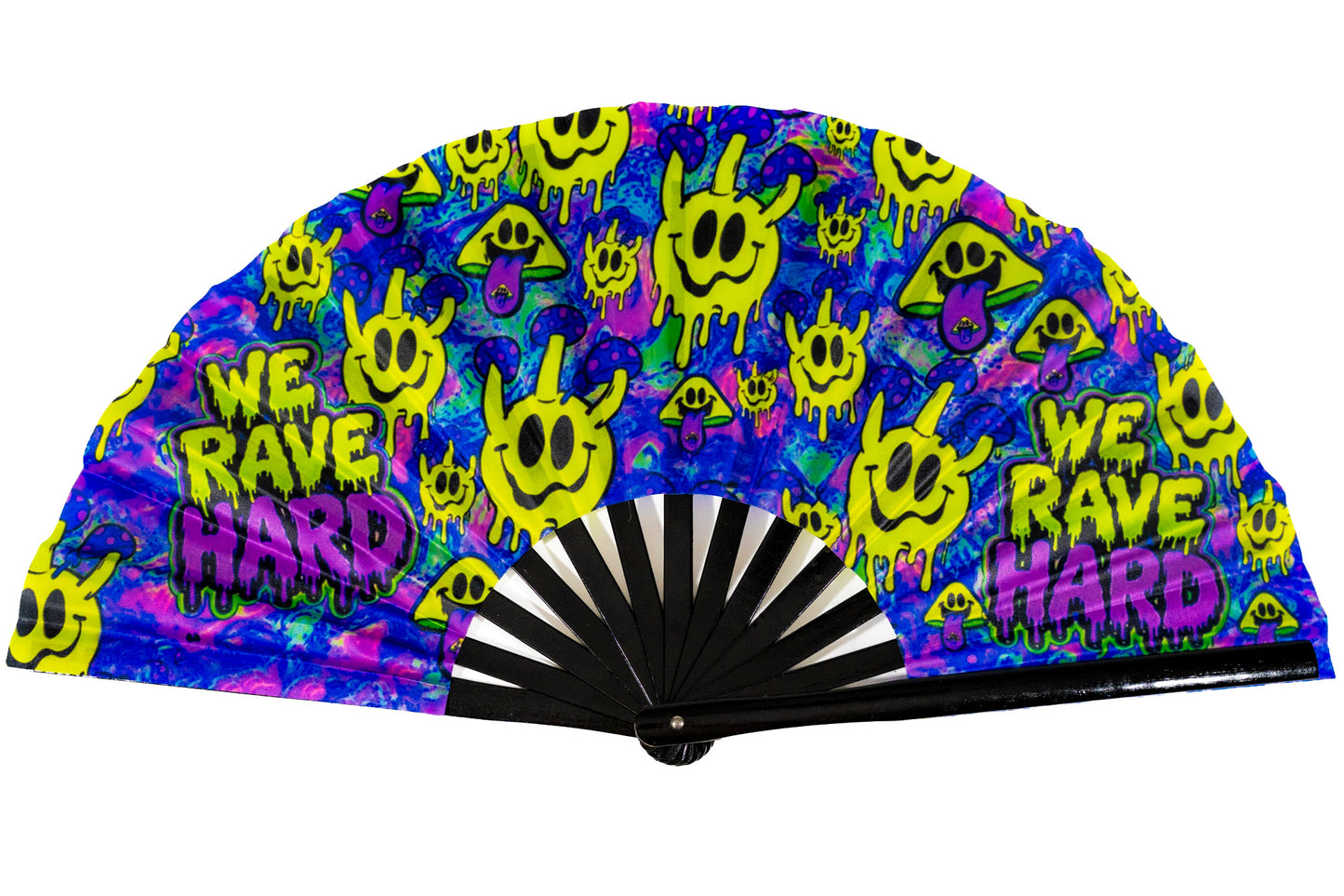 Smiley Shroom Face Big Rave Hand Fan