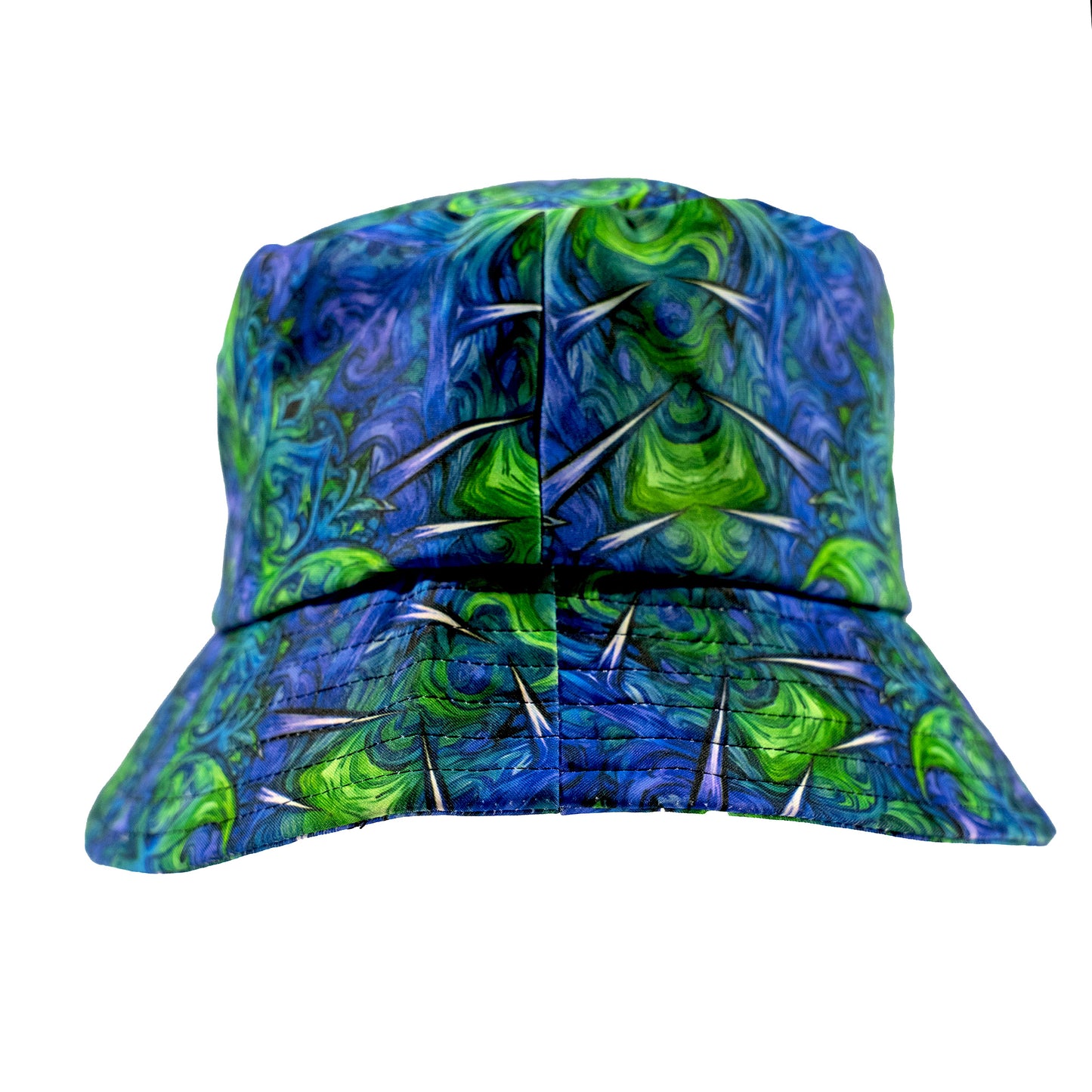 Blue & Green Psychedelic Vortex Rave Bucket Hat