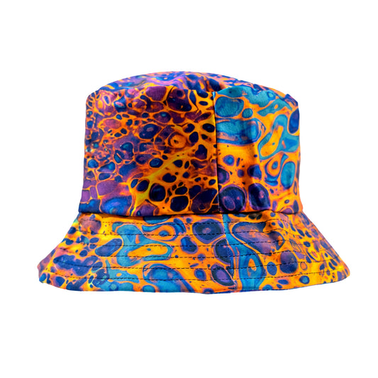 Psychedelic Lava Flow Orange & Blue Rave Bucket Hat
