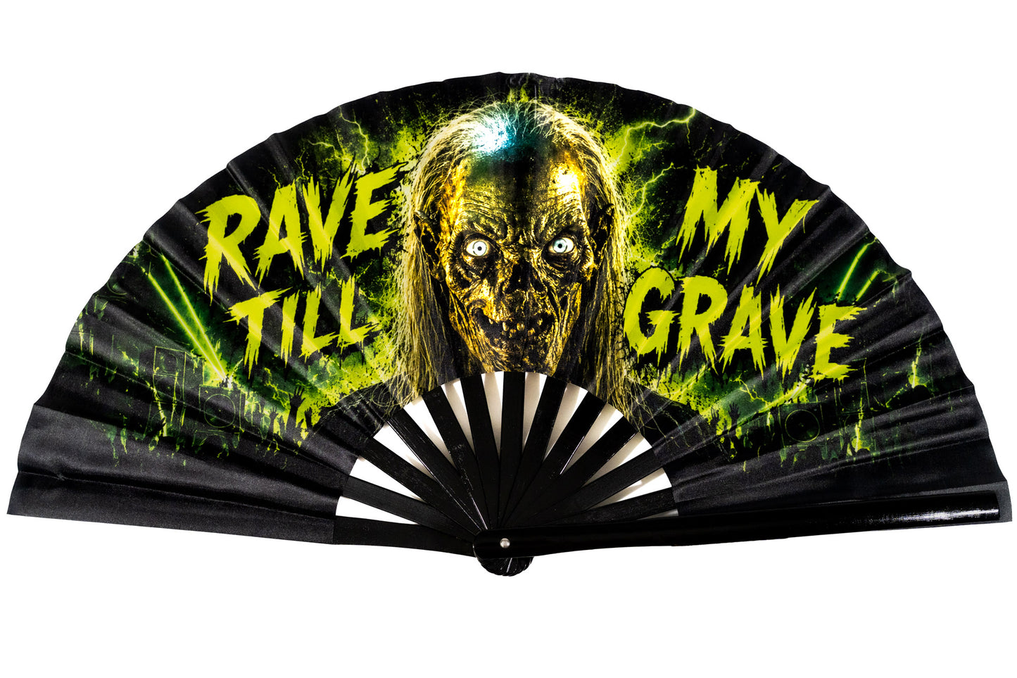Rave 'Till My Grave Zombie Horror Big Rave Hand Fan