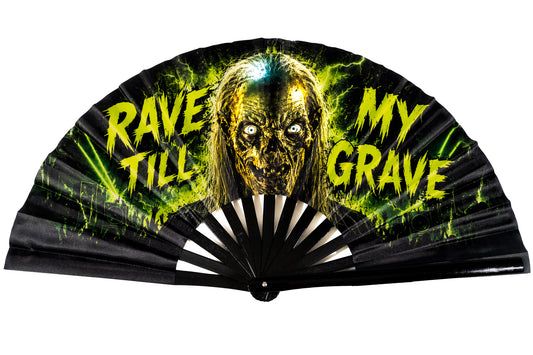 Rave 'Till My Grave Zombie Horror Big Rave Hand Fan